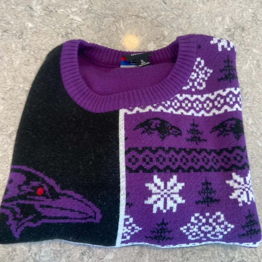Baltimore Ravens NFL Purple and Black Crewneck Ugly Christmas Sweater-XL - Picture 7 of 7